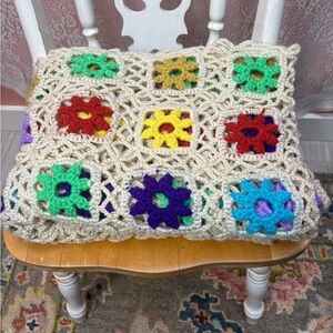Vintage Crochet Granny Square Afghan Throw